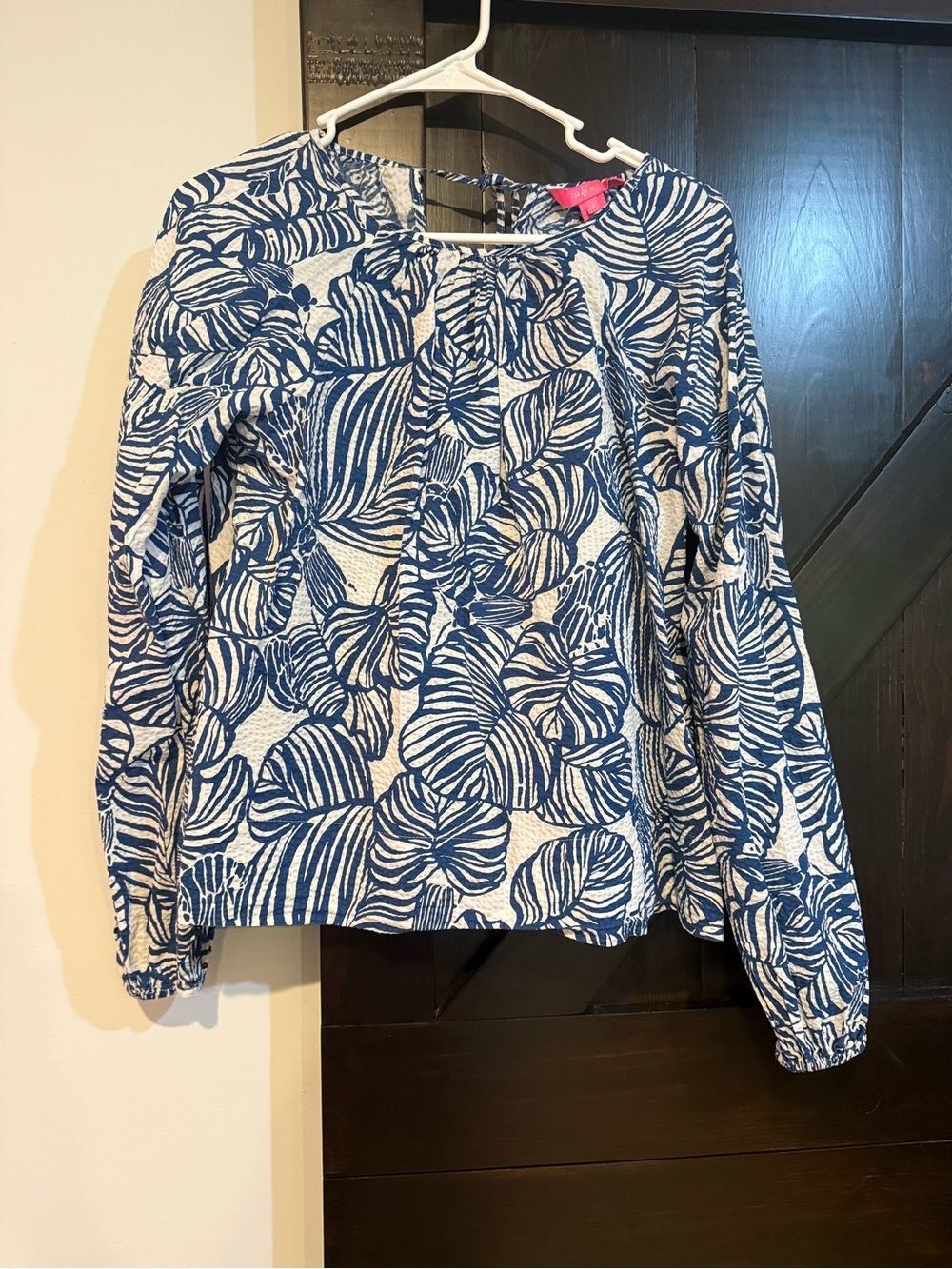 Lilly Pulitzer White and Blue Leaf-Print Blouse
